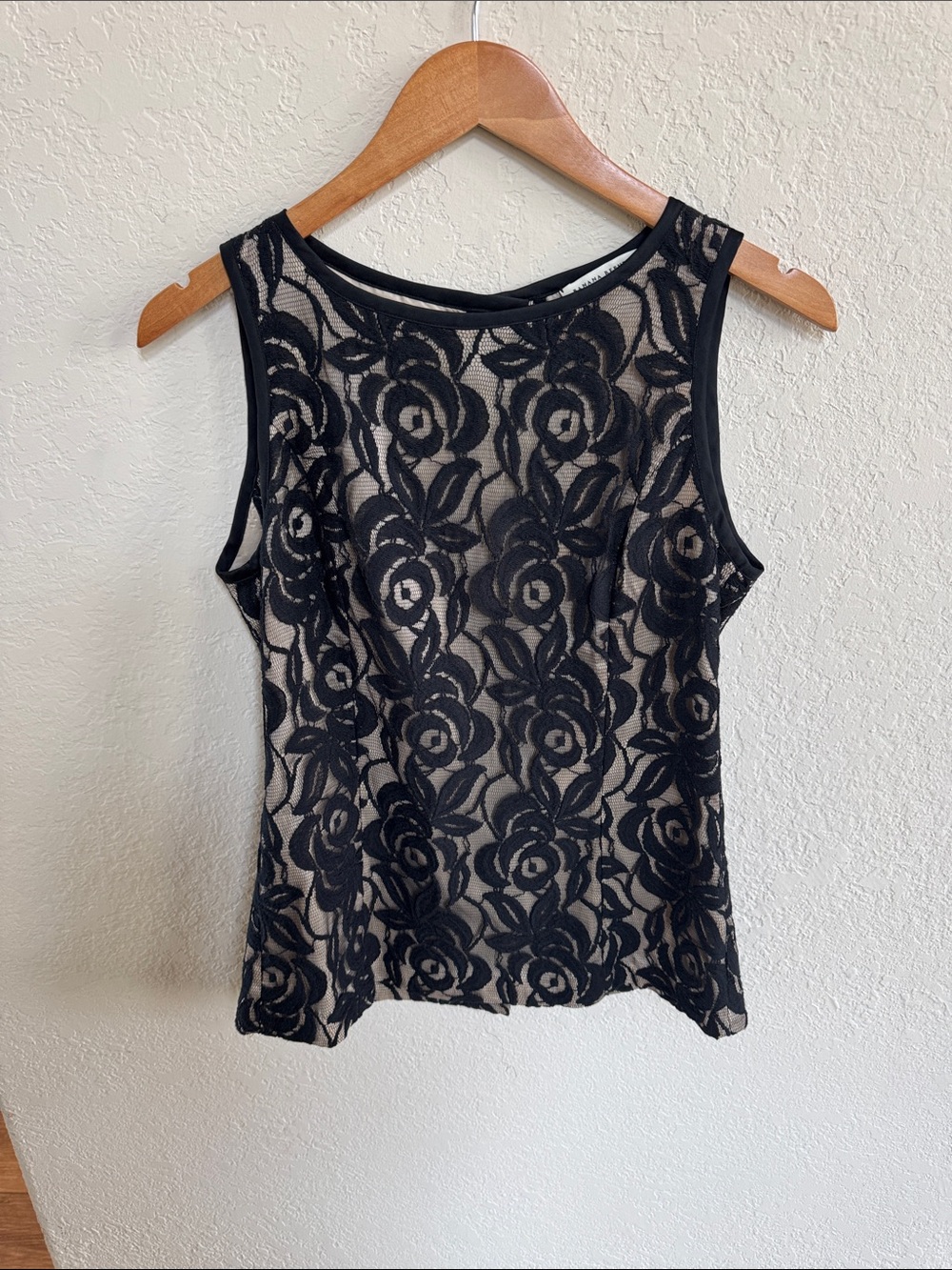 Banana Republic Black Floral Lace Camisole with Nude Underlay